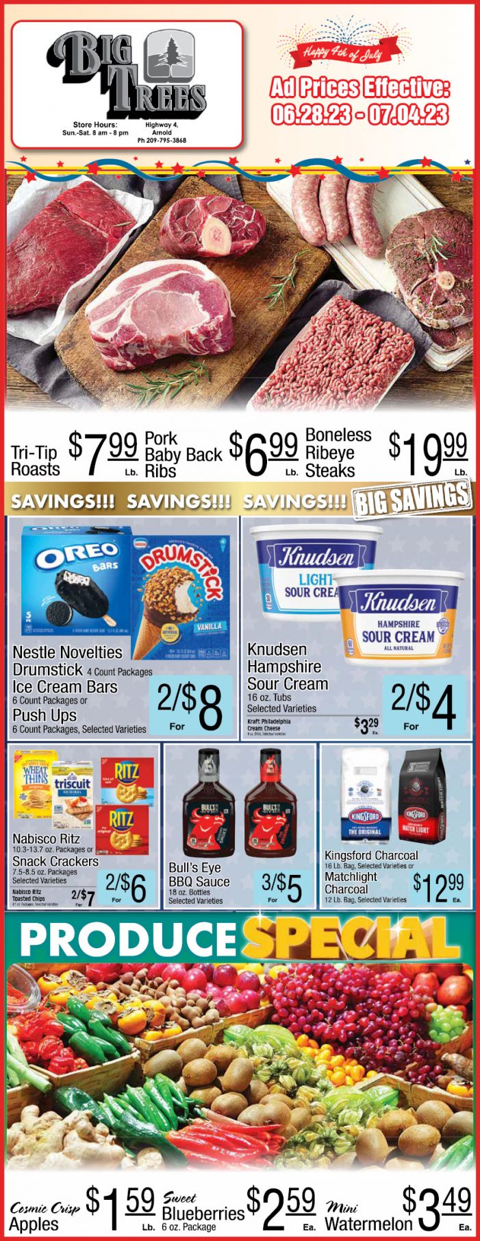 Big Trees Market Weekly Ad, Grocery, Produce, Meat & Deli Specials June 28 ~ July 4th!  Shop Local & Save!