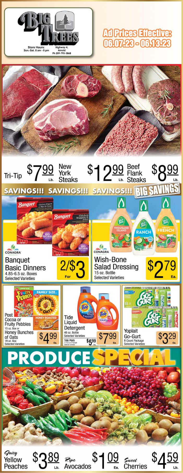 Big Trees Market Weekly Ad, Grocery, Produce, Meat & Deli Specials June 7 ~ 13!  Shop Local & Save!