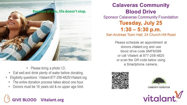 Emergency Blood Shortage – Help by Donating Blood on July 25, 2023, at the Calaveras Community Blood Drive