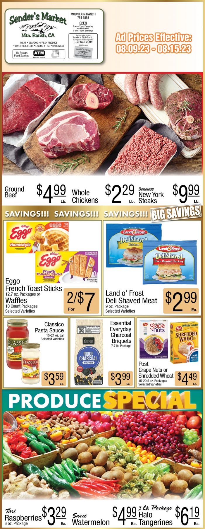 Sender’s Market Weekly Ad & Grocery Specials Through August 15th! Shop Local & Save!!