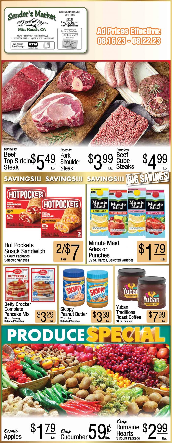 Sender’s Market Weekly Ad & Grocery Specials Through August 22nd! Shop Local & Save!!