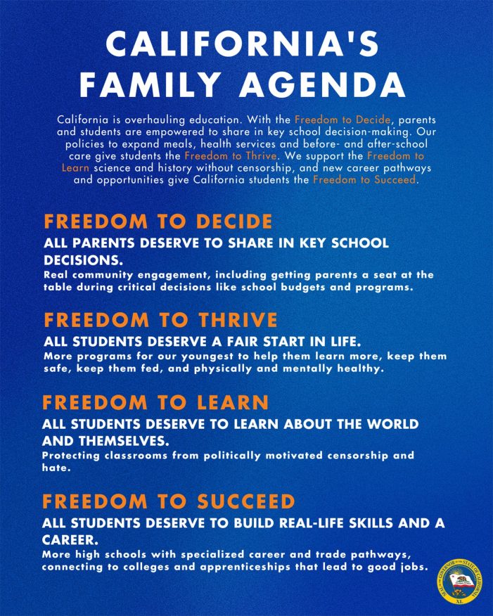 Governor Newsom Says “California’s Family Agenda Promotes Educational Freedom”