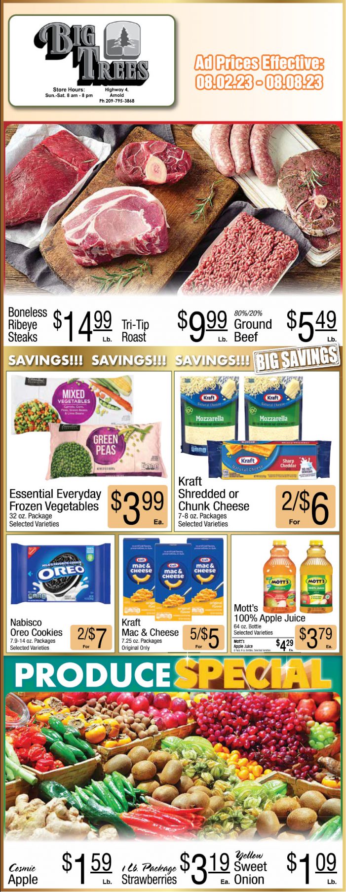 Big Trees Market Weekly Ad, Grocery, Produce, Meat & Deli Specials Through August 8th!  Shop Local & Save!