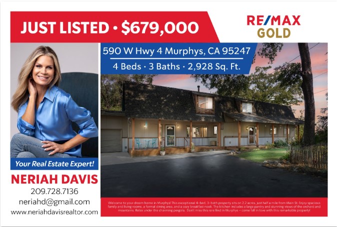 Your Beautiful 4-Bed, 3-bath Murphys Home on 2.2 Acres Awaits from Neriah Davis