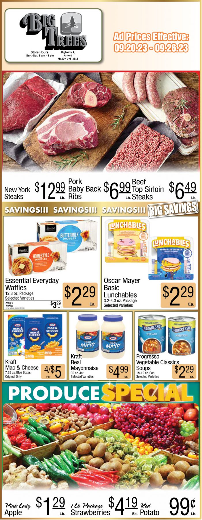 Big Trees Market Weekly Ad, Grocery, Produce, Meat & Deli Specials Through September 26th!  Shop Local & Save!