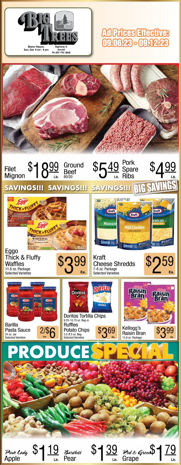 Big Trees Market Weekly Ad, Grocery, Produce, Meat & Deli Specials Through September 12th!  Shop Local & Save!