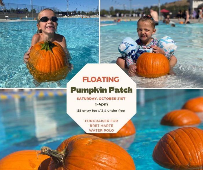 Bret Harte Aquatic Center’s Floating Pumpkin Patch is Oct 21st.