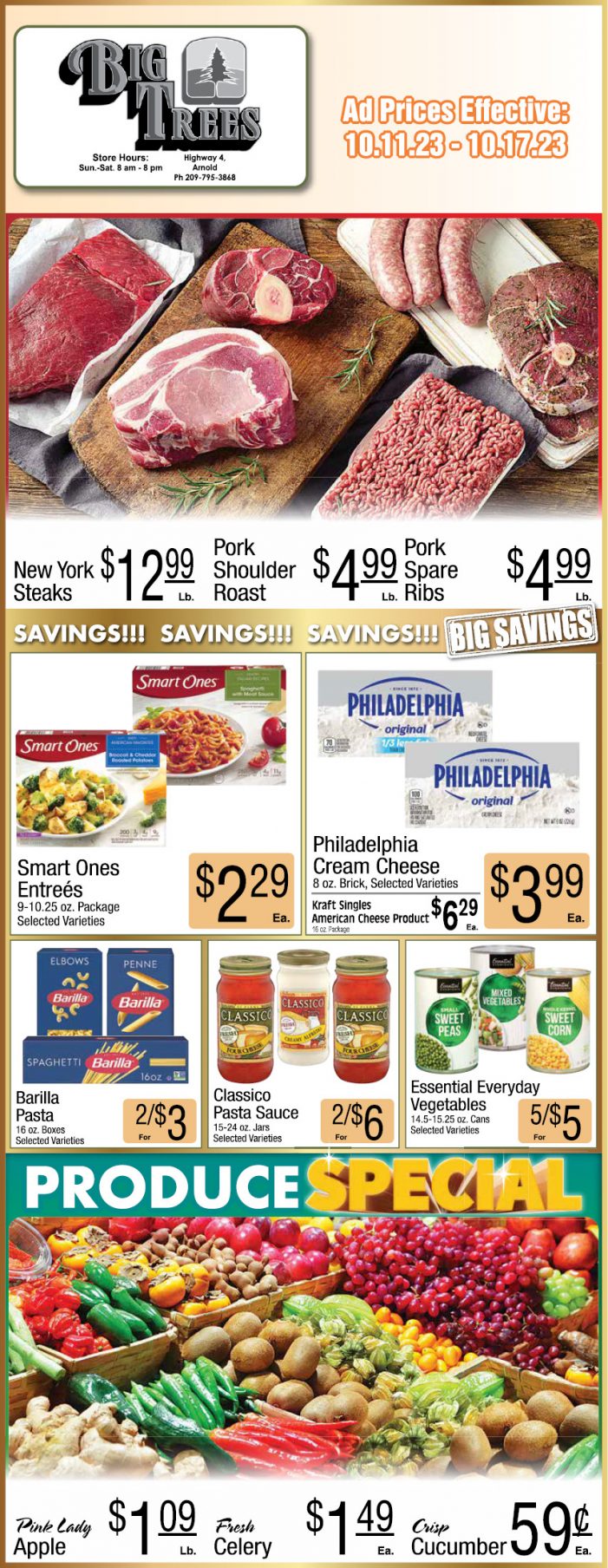Big Trees Market Weekly Ad, Grocery, Produce, Meat & Deli Specials Through October 17th!  Shop Local & Save!