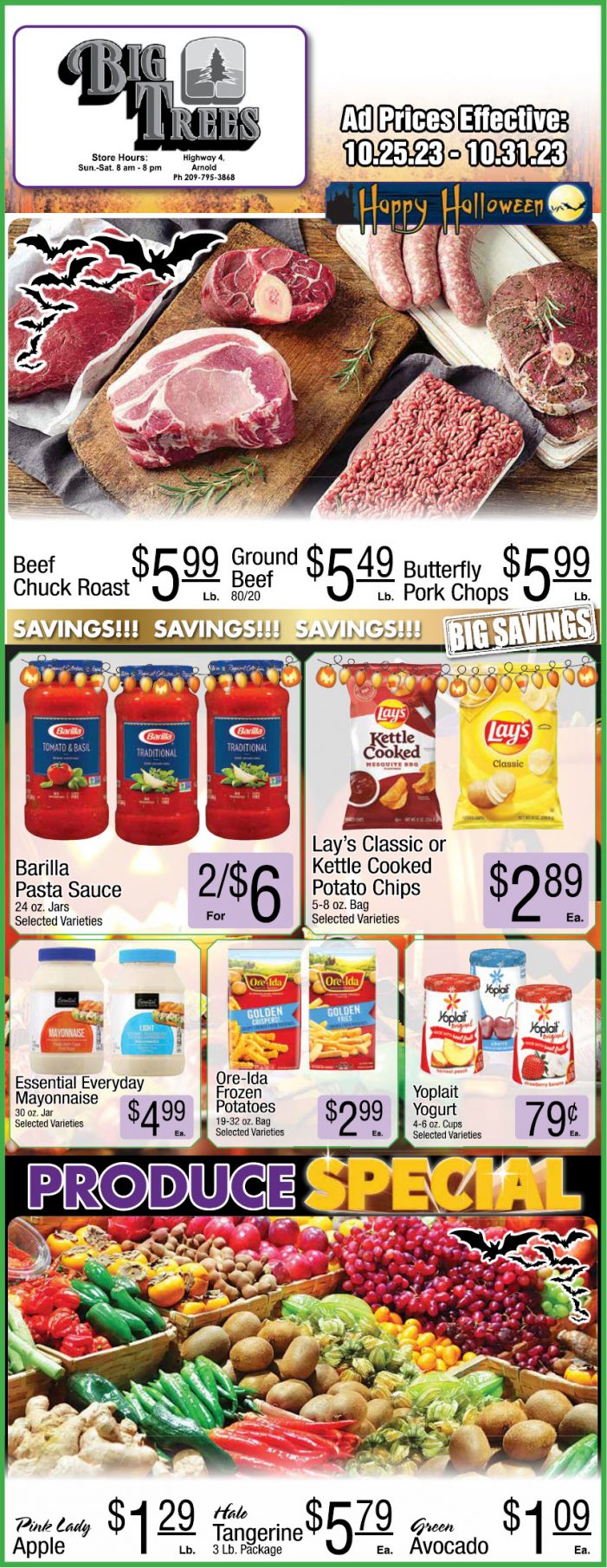 Big Trees Market Weekly Ad, Grocery, Produce, Meat & Deli Specials Through October 31st!  Shop Local & Save!