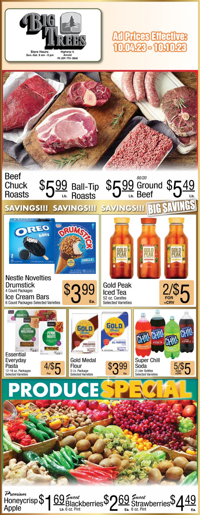 Big Trees Market Weekly Ad, Grocery, Produce, Meat & Deli Specials Through October 10th!  Shop Local & Save!