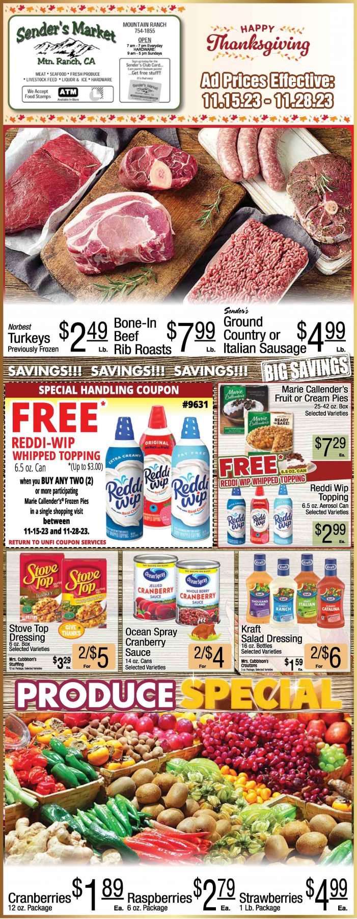 Sender’s Market Big Thanksgiving Ad & Grocery Specials Through November 28th! Shop Local & Save!!