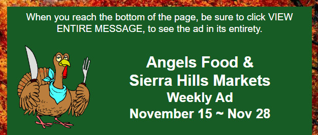 Angels Food & Sierra Hills Markets Big Thanksgiving Ad Through November 28th! Shop Local & Save!