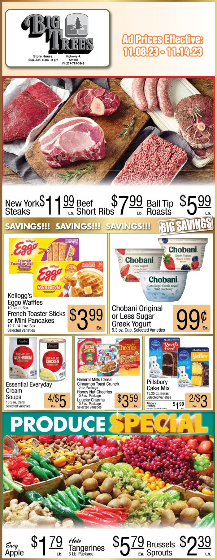 Big Trees Market Weekly Ad, Grocery, Produce, Meat & Deli Specials Through November 14th!  Shop Local & Save!