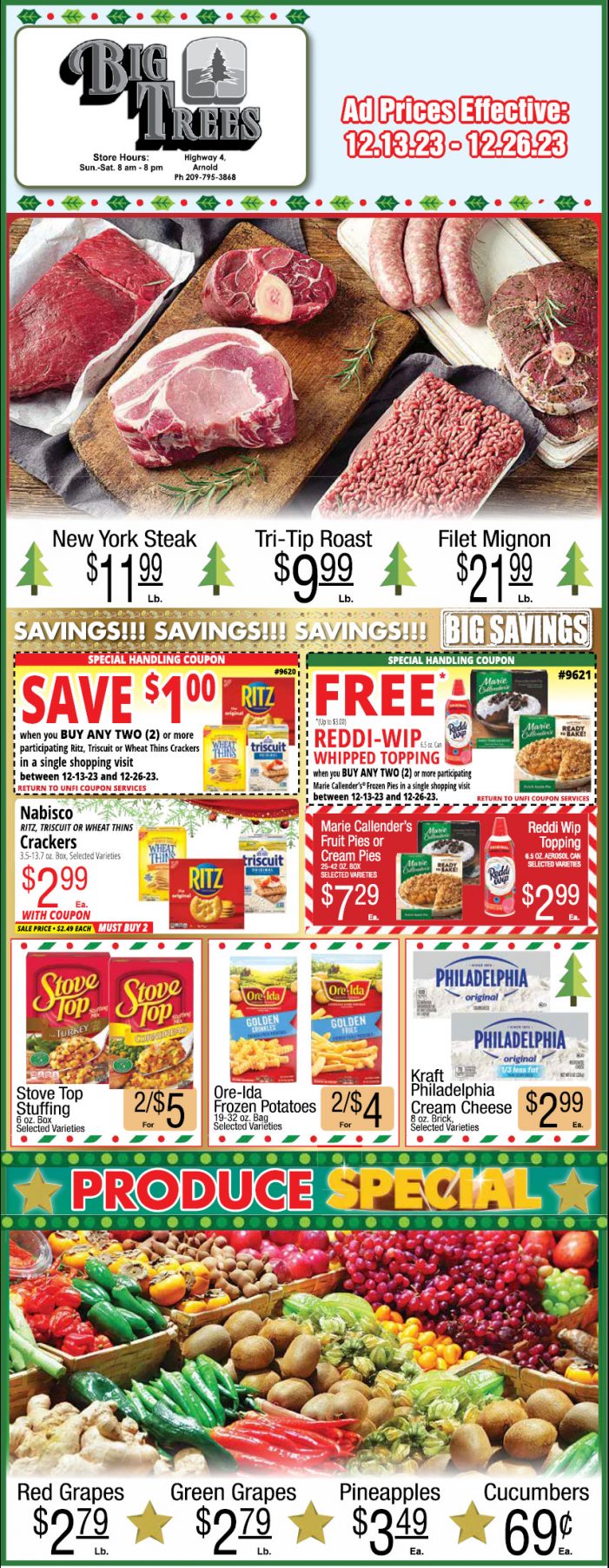 Big Trees Market Big Christmas Ad, Grocery, Produce, Meat & Deli Specials Through December 26th! Shop Local & Save!