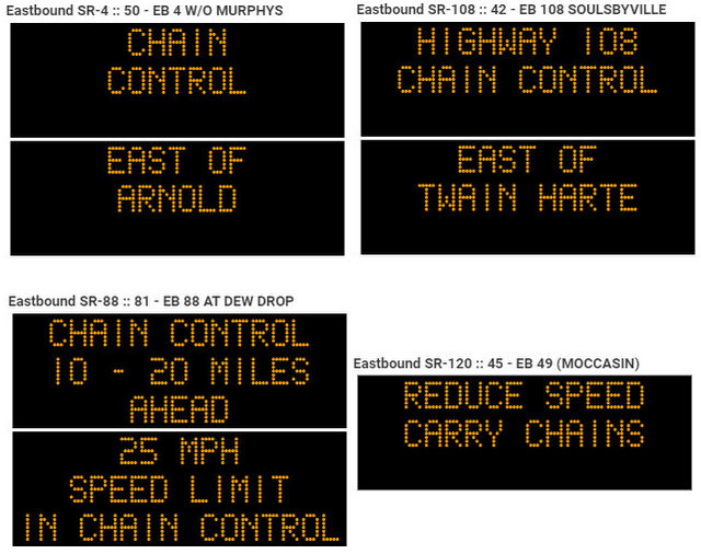 Chain Controls on Hwys 88, 4 & 108 this Morning