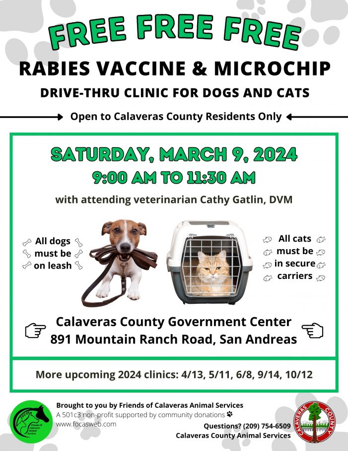 Free Rabies Vaccine & Microchip Clinic on March 9th