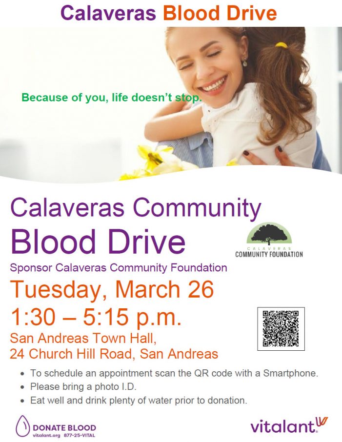 Calaveras Community Blood Drive, Tuesday March 26