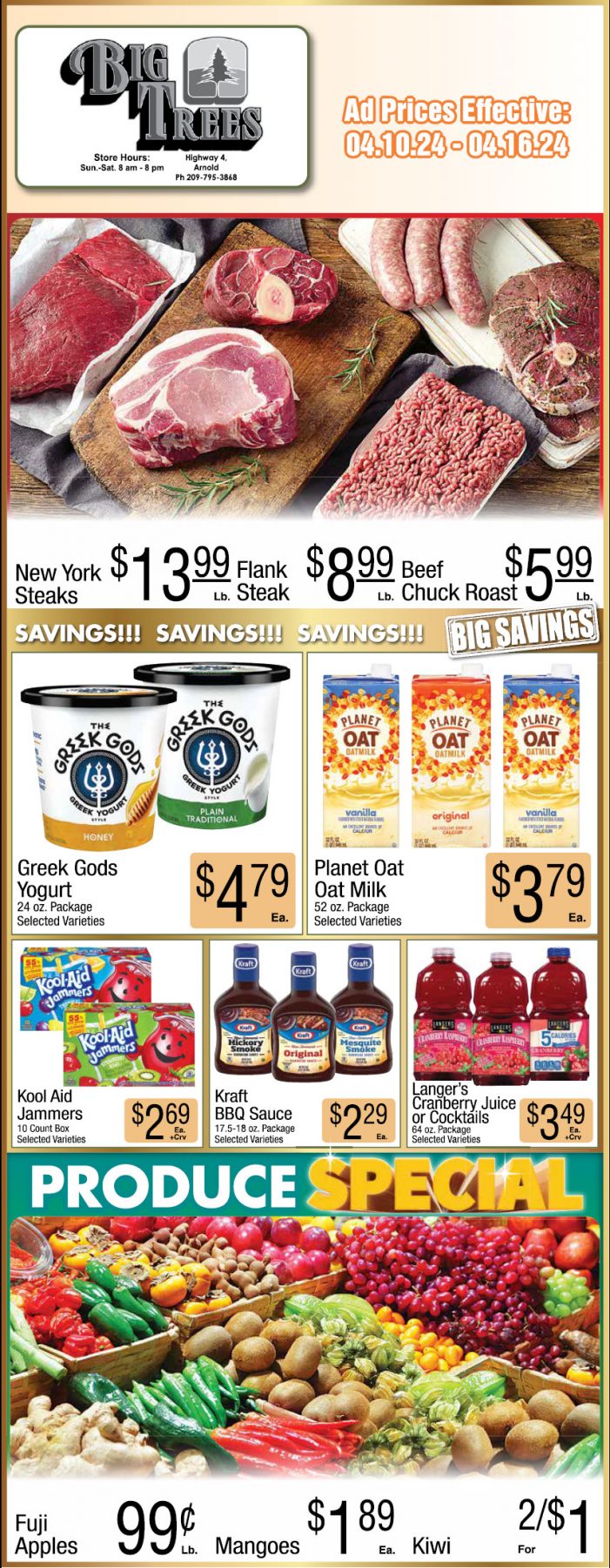 Big Trees Market Weekly Ad, Grocery, Produce, Meat & Deli Specials Through April 16th! Shop Local & Save!