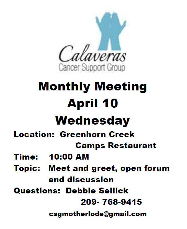 Calaveras Cancer Support Group Meeting April 10th