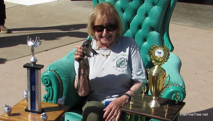 The 2024 Frog Jump Champion is 86 Years Young Lillian Fasano Jockeying “The Frog Father” Jumps 20 Feet, 5 & 1/2 Inches