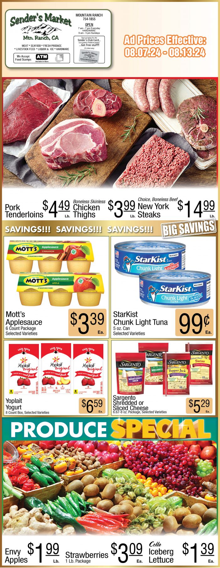 Sender’s Market Weekly Ad & Grocery Specials Through August 13th! Shop Local & Save!!