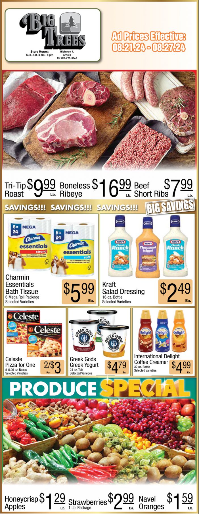 Big Trees Market Weekly Ad, Grocery, Produce, Meat & Deli Specials August 21 – August 27!  Shop Local & Save!