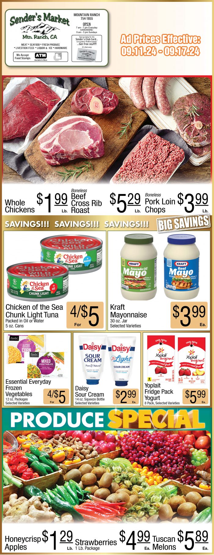 Sender’s Market Weekly Ad & Grocery Specials Through September 17th! Shop Local & Save!!