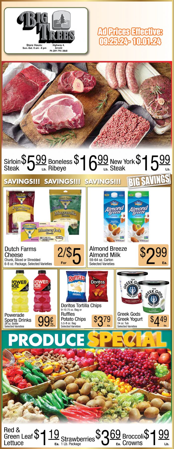 Big Trees Market Weekly Ad, Grocery, Produce, Meat & Deli Specials Through October 1st!  Shop Local & Save!