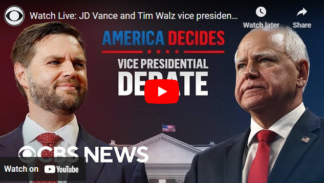 Watch Live: JD Vance and Tim Walz Vice Presidential Debate