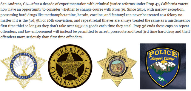 Proposition 36 – A Road to Recovery!  ~ Calaveras DA, Sheriff, Probation & Angels Camp PD