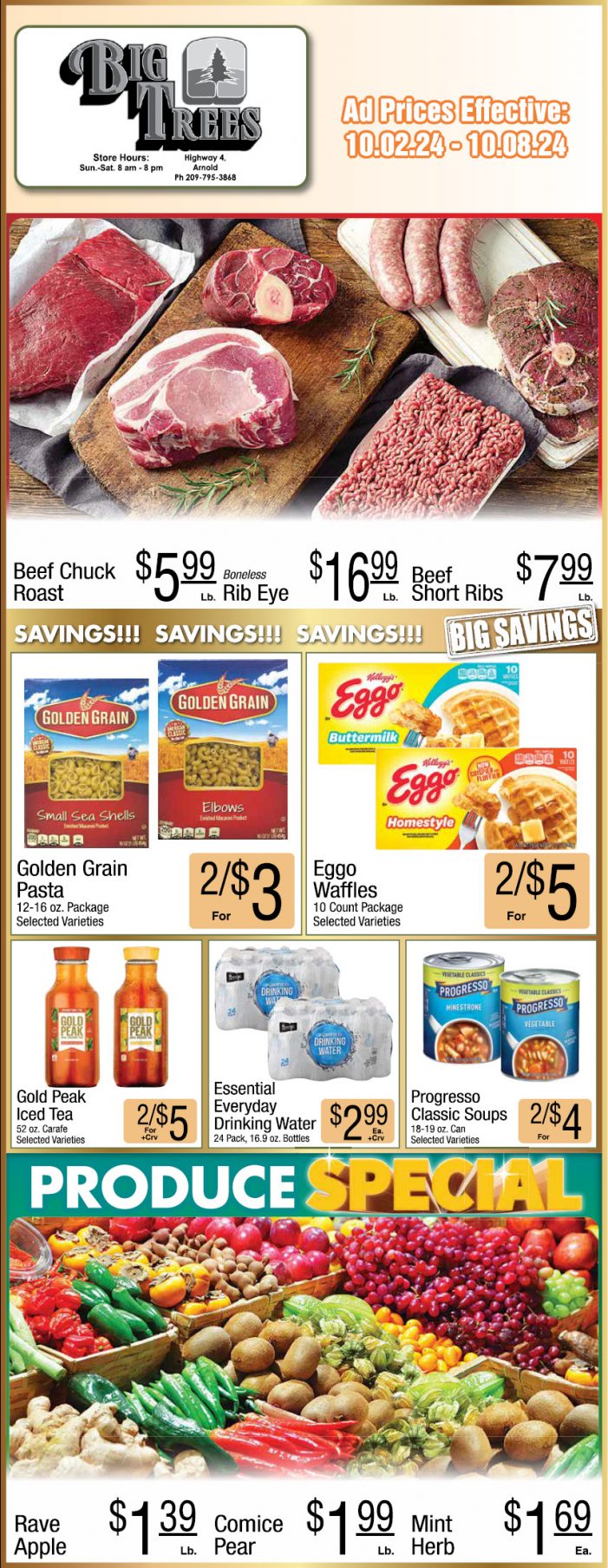 Big Trees Market Weekly Ad, Grocery, Produce, Meat & Deli Specials Through October 8th!  Shop Local & Save!