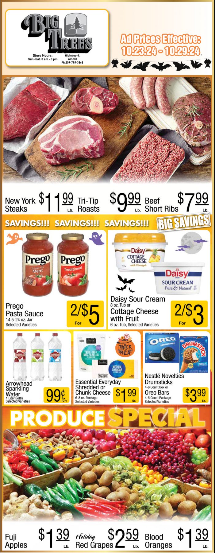 Big Trees Market Weekly Ad, Grocery, Produce, Meat & Deli Specials Through October 29th!  Shop Local & Save!