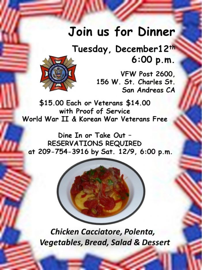 Join VFW Post 2600 for Dinner!