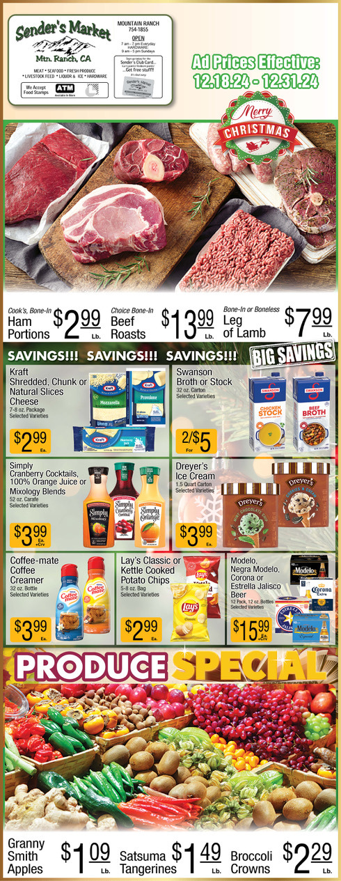 Sender’s Market Christmas Ad & Grocery Specials Through December 31st! Shop Local & Save!!