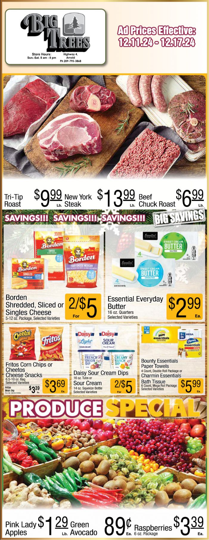 Big Trees Market Weekly Ad, Grocery, Produce, Meat & Deli Specials Through December 17th!  Shop Local & Save!