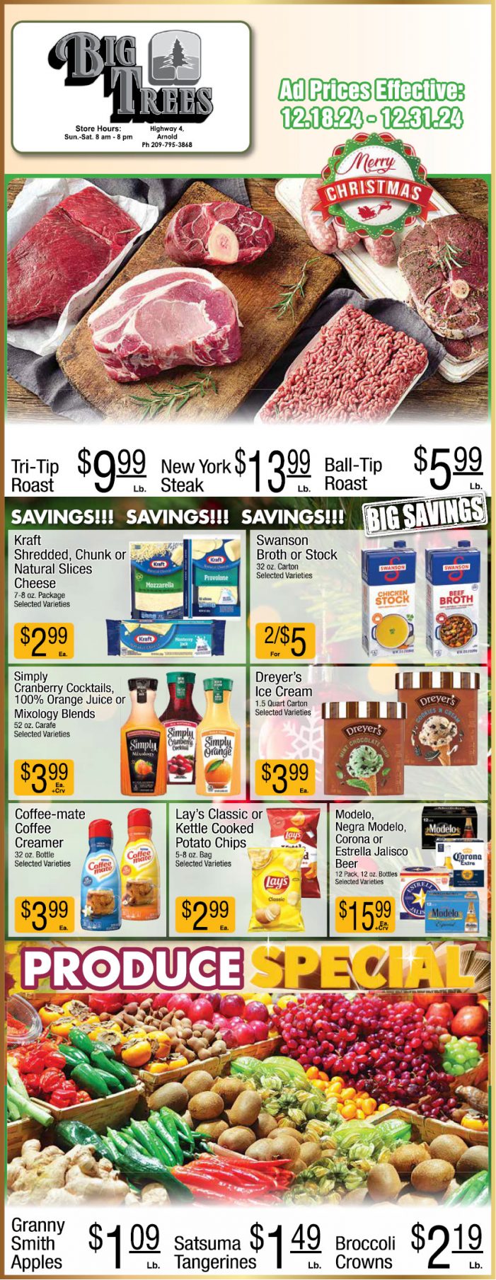 Big Trees Market Christmas Ad with Grocery, Produce, Meat & Deli Specials Through December 31st!  Shop Local & Save!