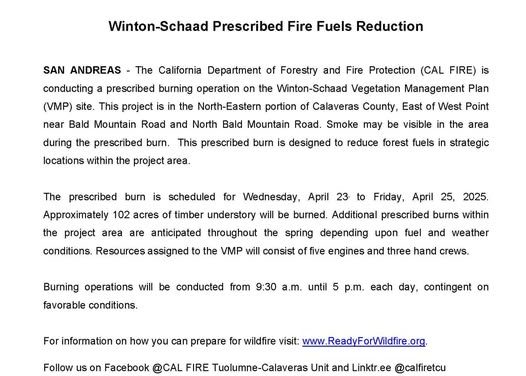 Winton-Schaad Prescribed Fire Fuels Reduction