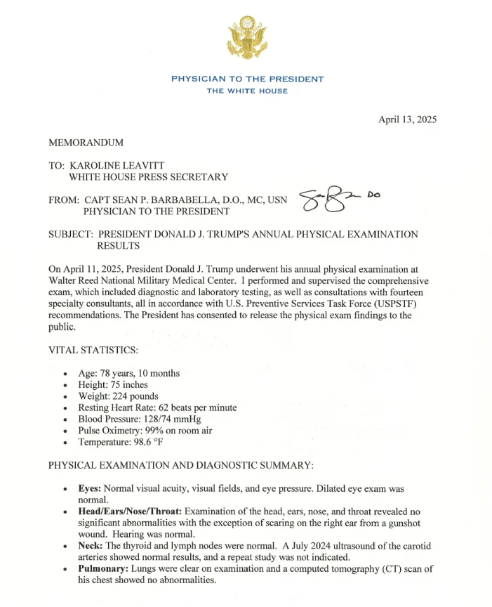 President Donald J. Trump Annual Physical Exam Results President Donald J. Trump Annual Physical Exam Results