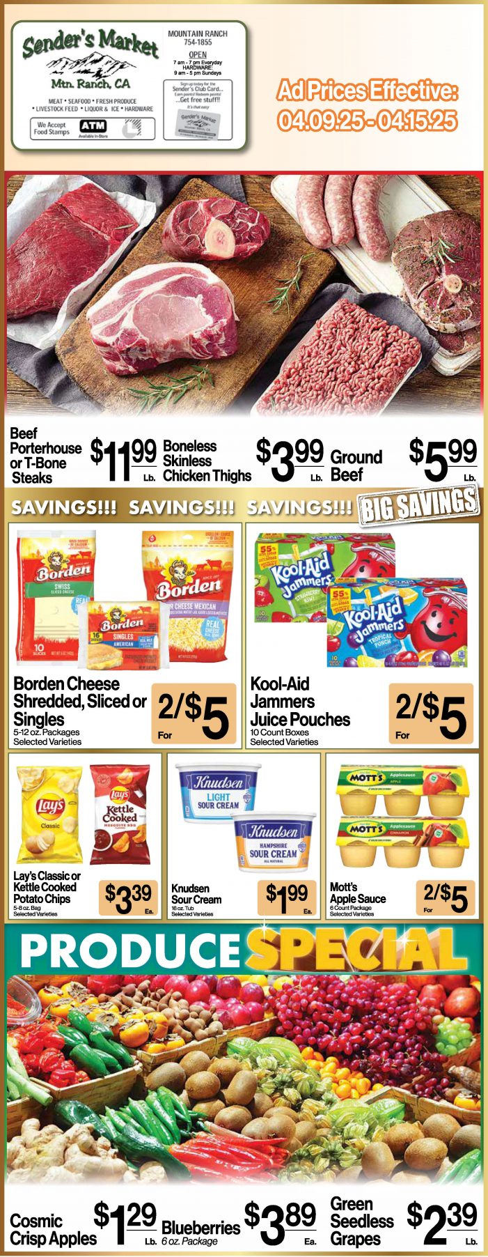 Sender’s Market Weekly Ad & Grocery Specials Through April 15th! Shop Local & Save!!