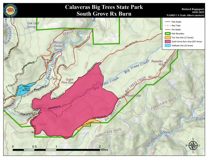 (Update….Called Off Too Wet to Ignite) California State Parks and CAL FIRE Conducting Calaveras Big Trees State Park South Grove Prescribed Burn Today