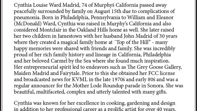 Services for Cynthia Louise Ward Madrid on November 14th