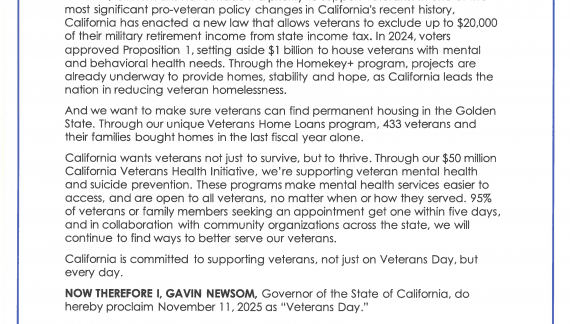 Governor Newsom Proclaims Veterans Day from Brazil