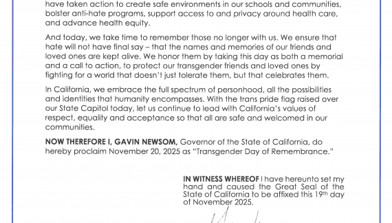 Governor Newsom Proclaims Transgender Day of Remembrance