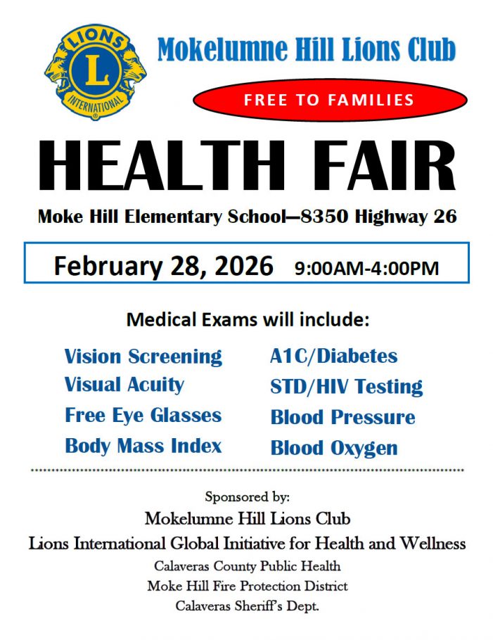 Mokelumne Hill Health Fair is February 28!  Don’t Miss It!