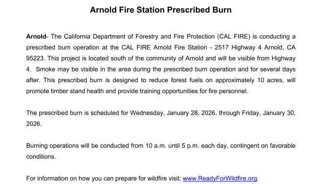 Arnold Fire Station Prescribed Burn