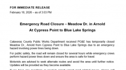 Emergency Road Closure – Meadow Dr. in Arnold