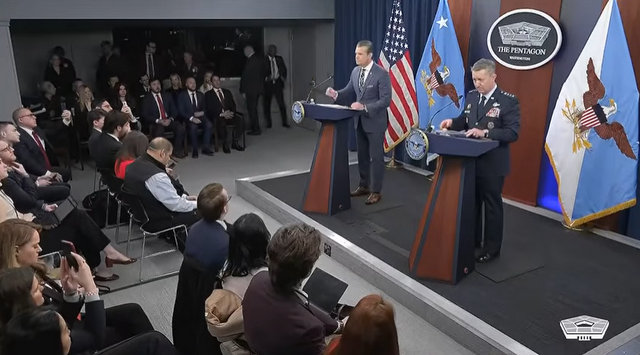 SecWar Pete Hegseth and CJCS Gen. Dan Caine, Hold a Press Briefing at the Pentagon