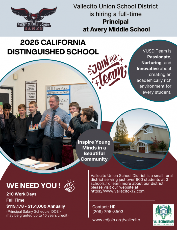 Vallecito Union School District Seeking New Principal for Avery Middle School