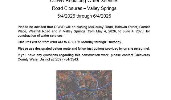 CCWD Replacing Water Services Road Closures – Valley Springs
