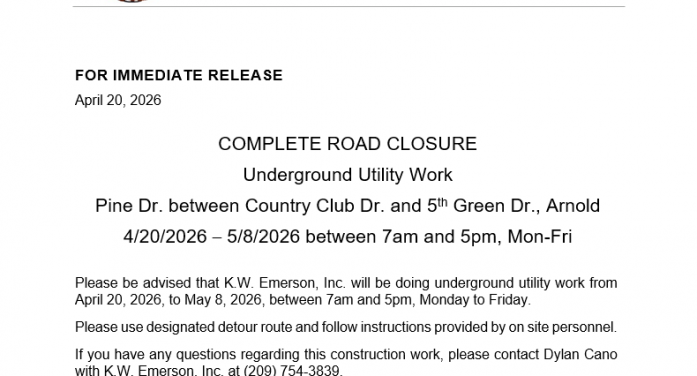 Underground Utility Work Closes Pine Drive